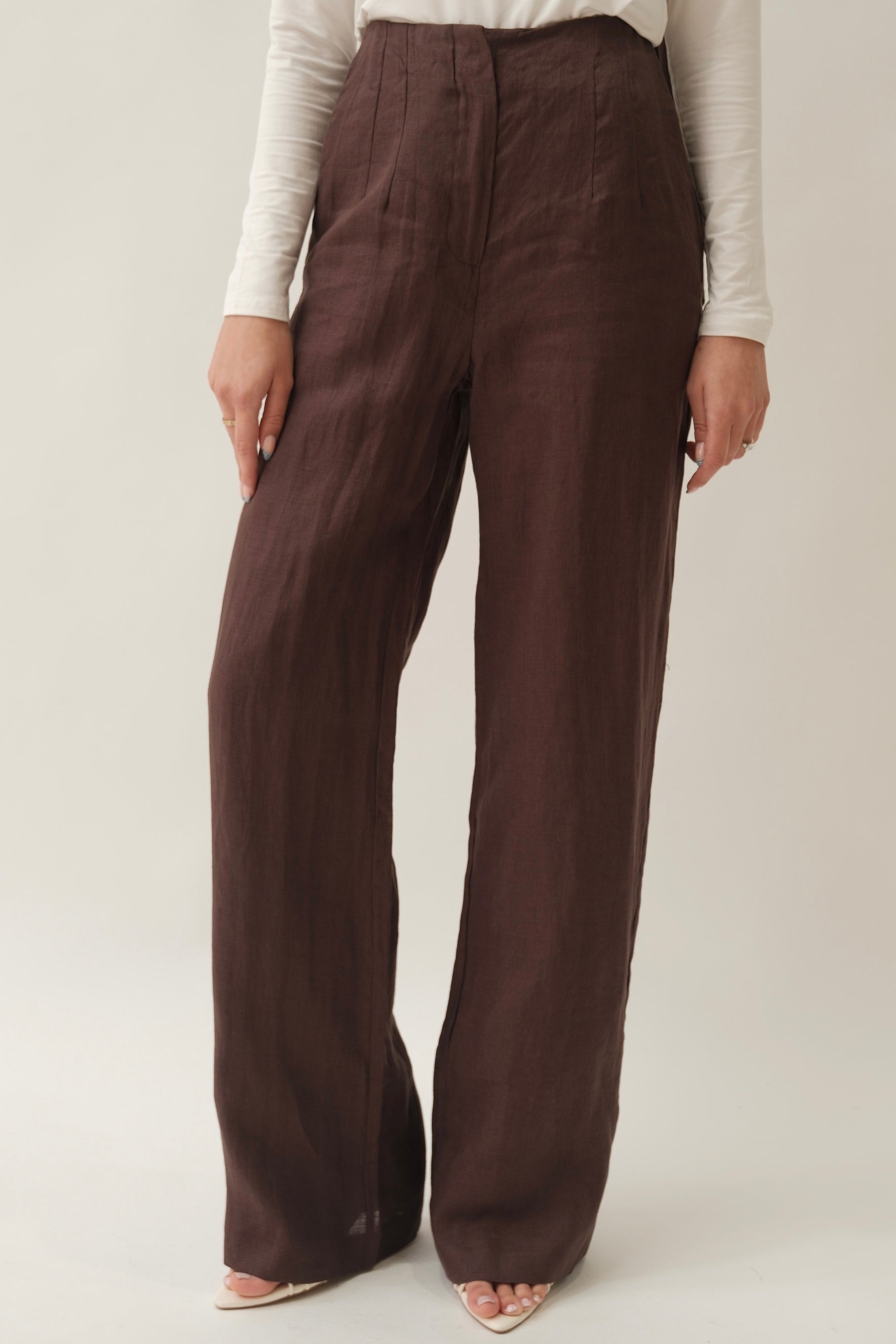 Hala Linen Trousers - Brown