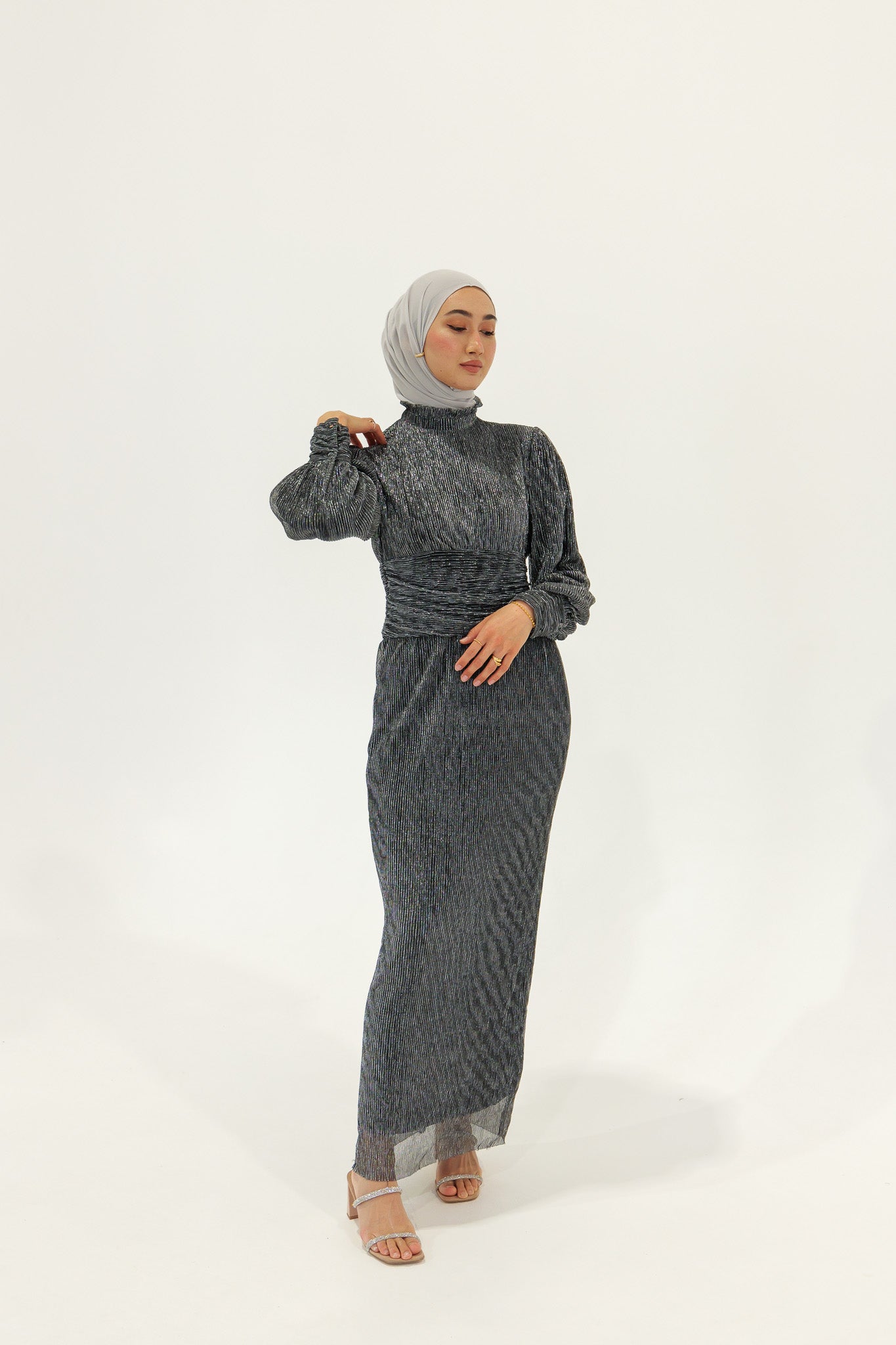 Sabrine Dress - Silver Metallic - Nasiba