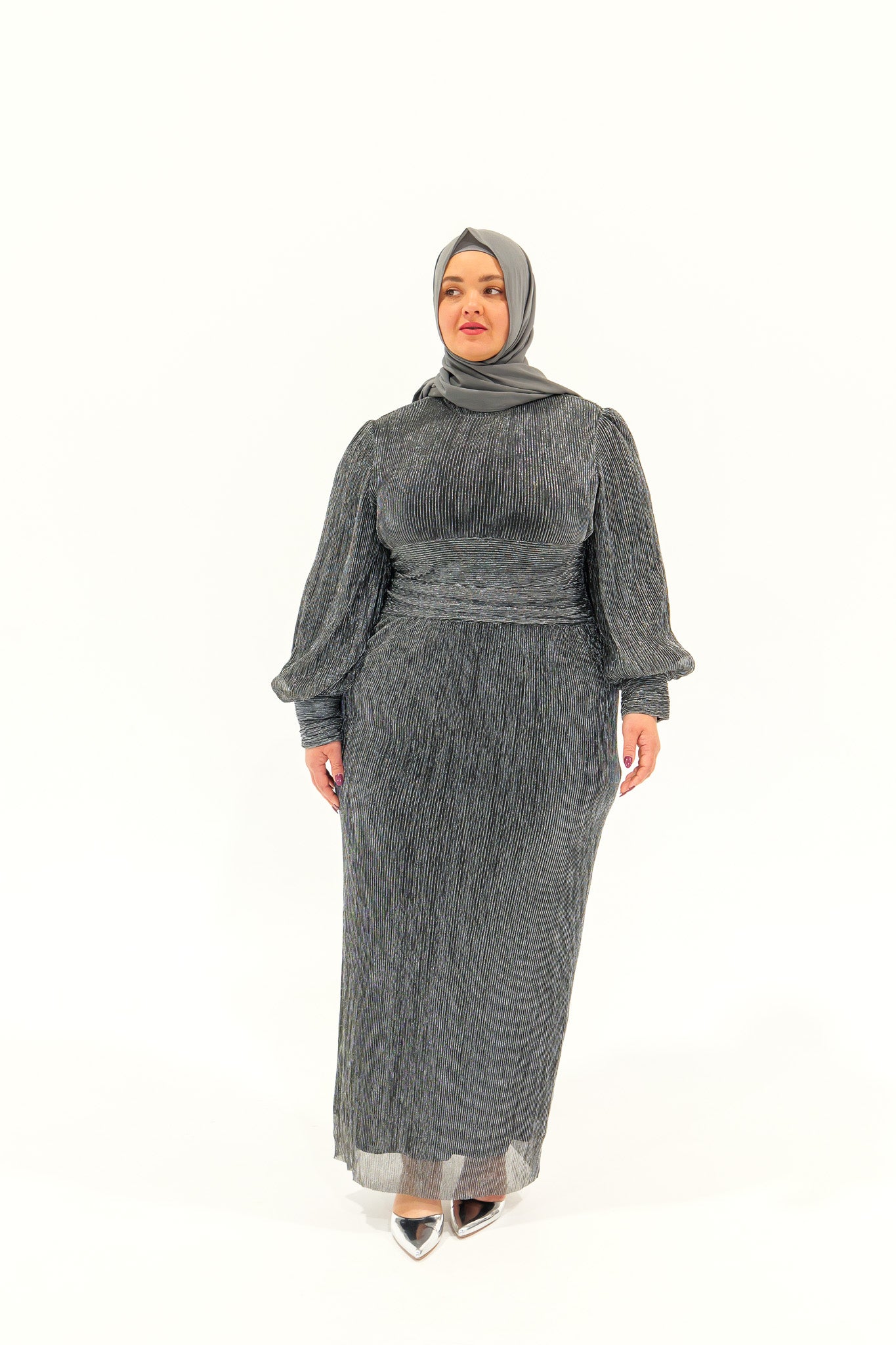 Sabrine Dress - Silver Metallic - Nasiba