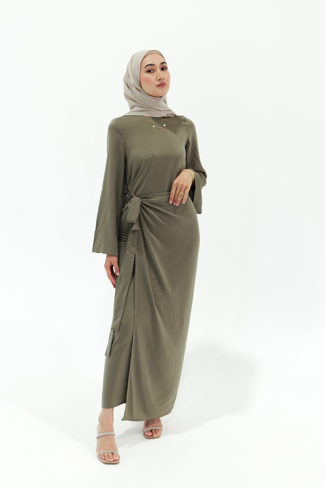 Anna Wrap Dress - Khaki - Nasiba