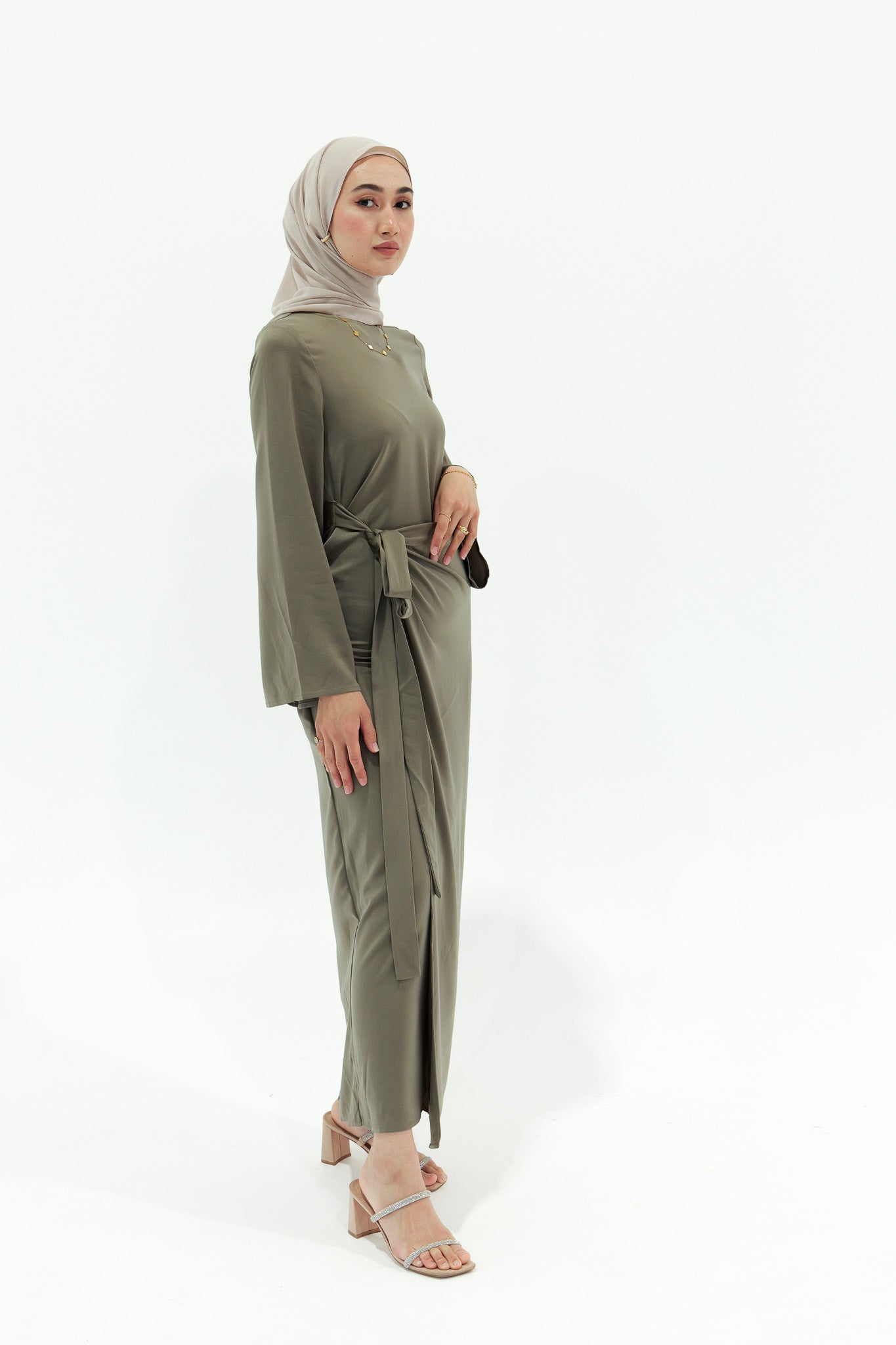 Anna Wrap Dress - Khaki - Nasiba