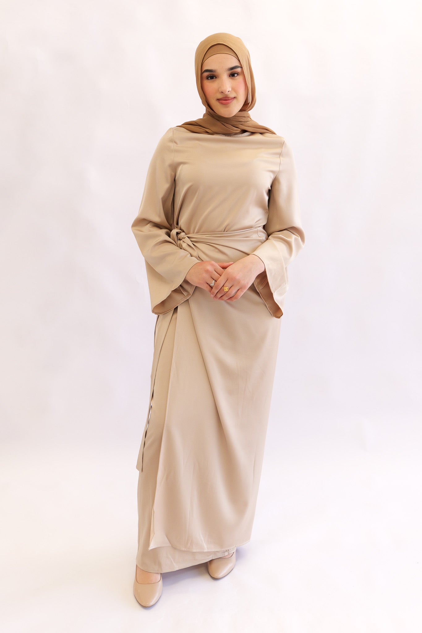Anna Wrap Dress - Beige - Nasiba