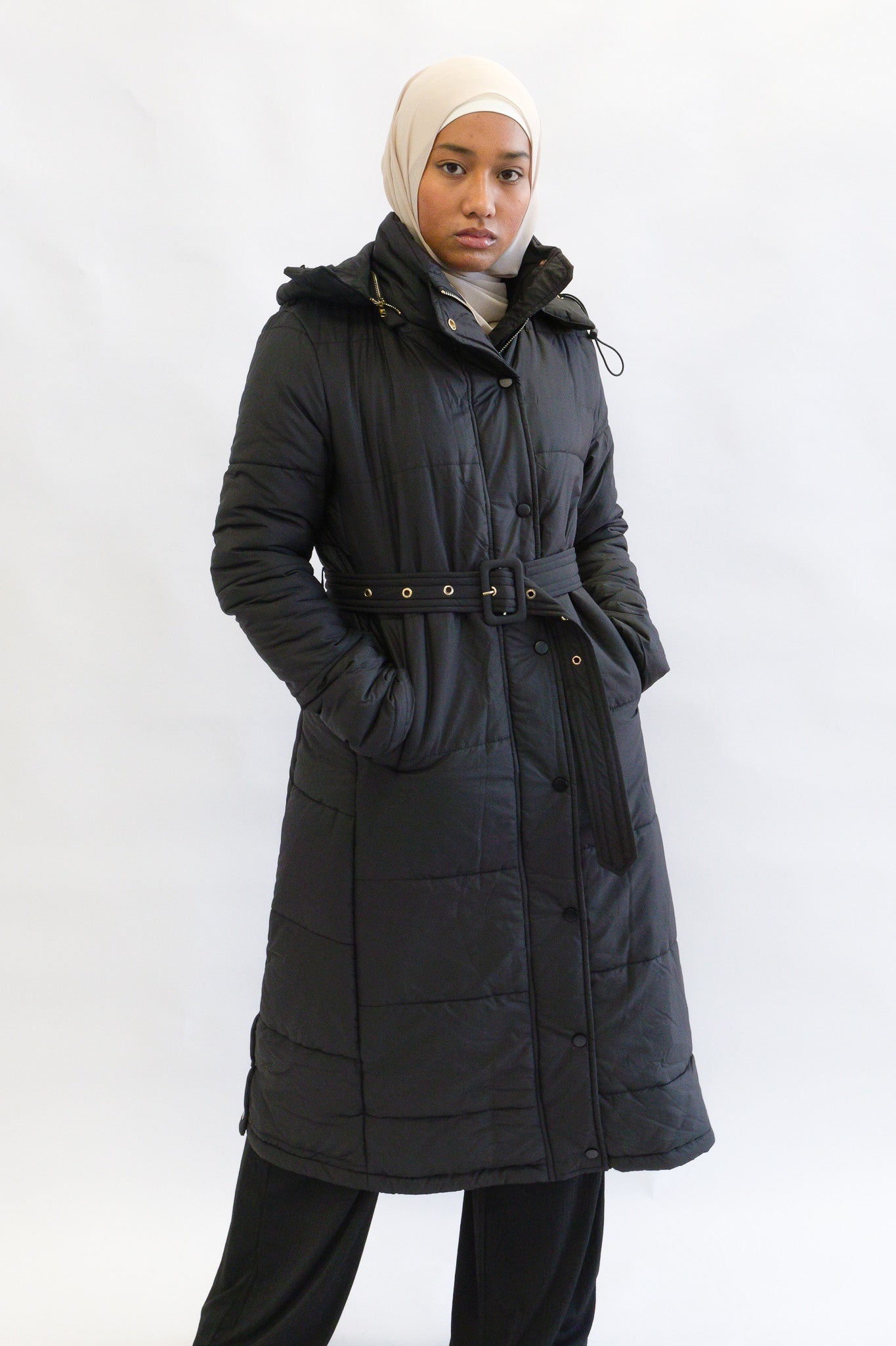 Long puffer jacket - Black - Nasiba