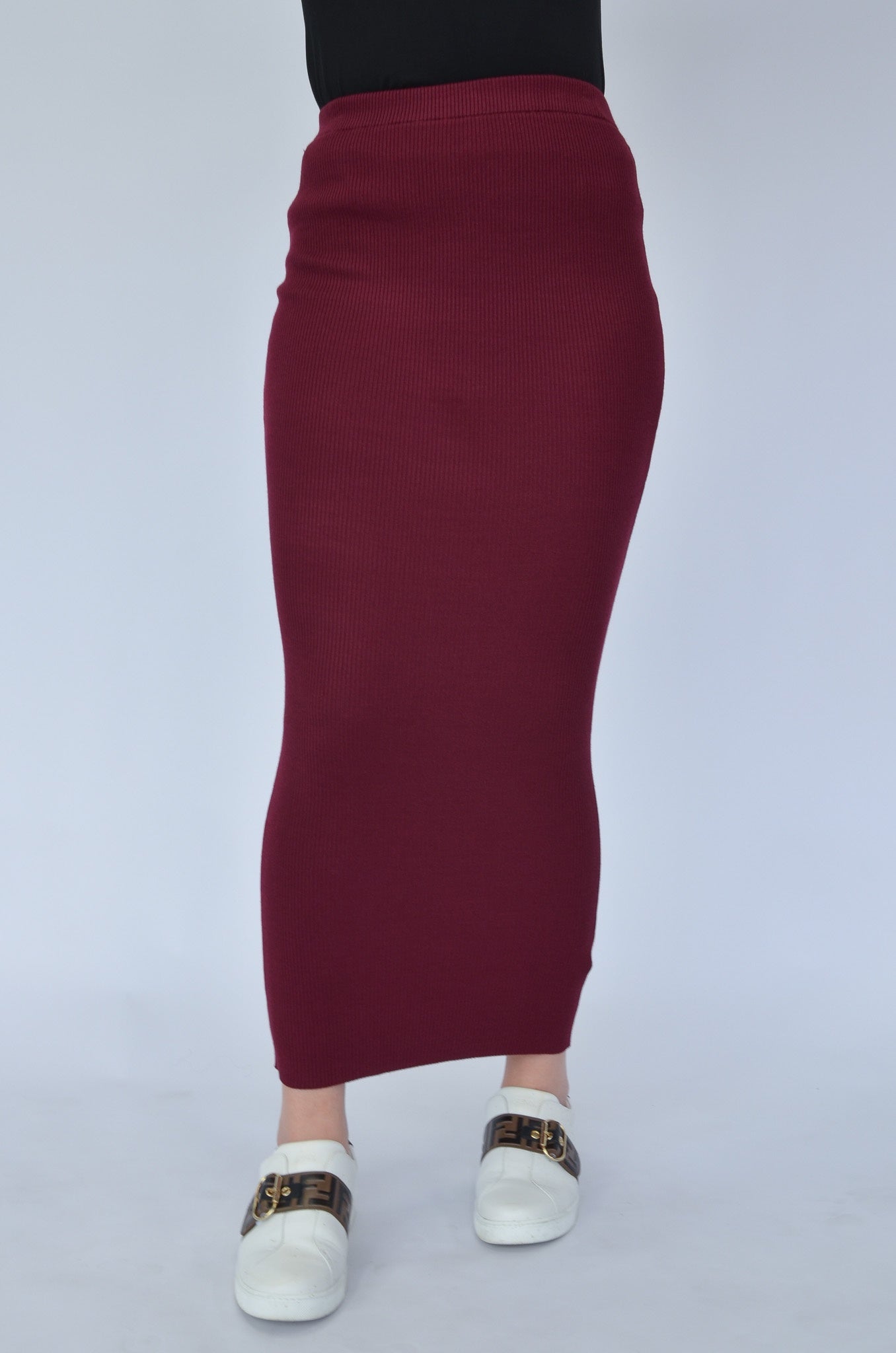 Ribbed Skirt - Burgundy - Nasiba