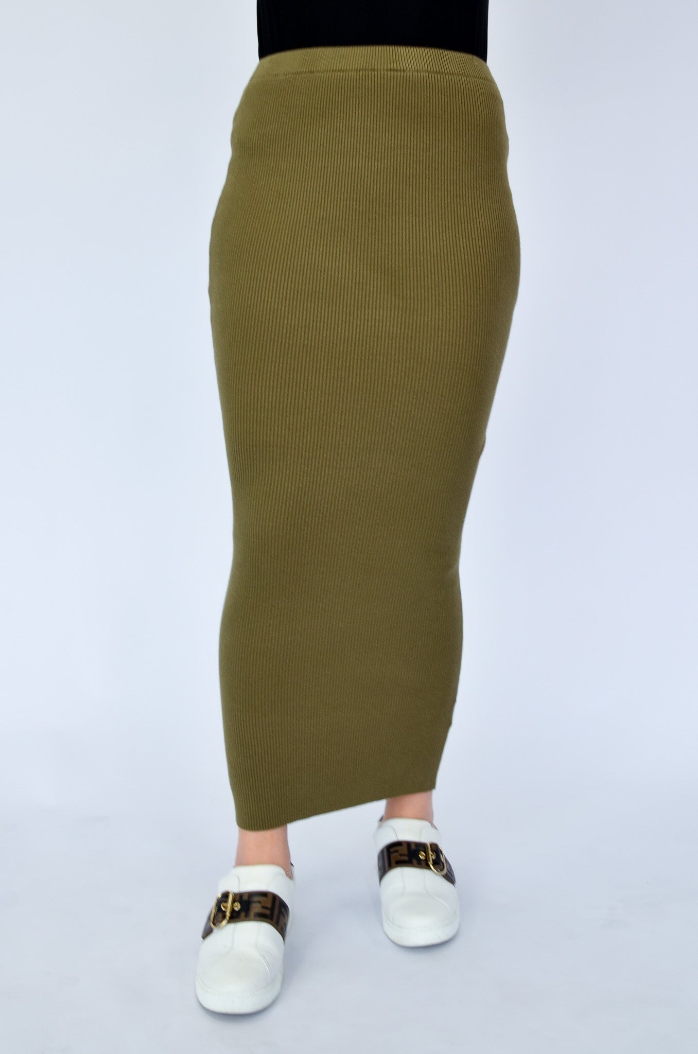 Ribbed Skirt - Khaki - Nasiba
