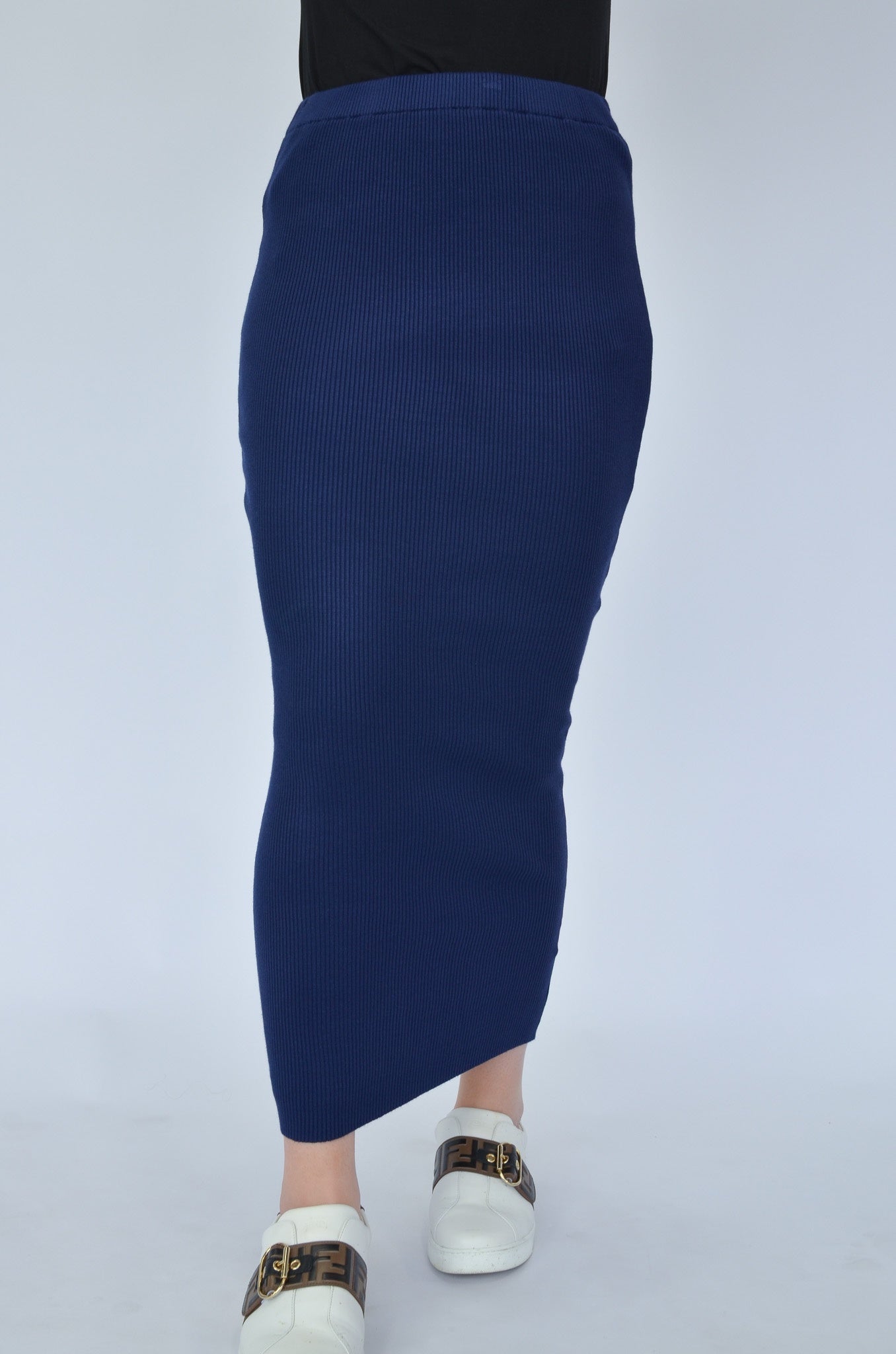 Ribbed Skirt - Navy - Nasiba