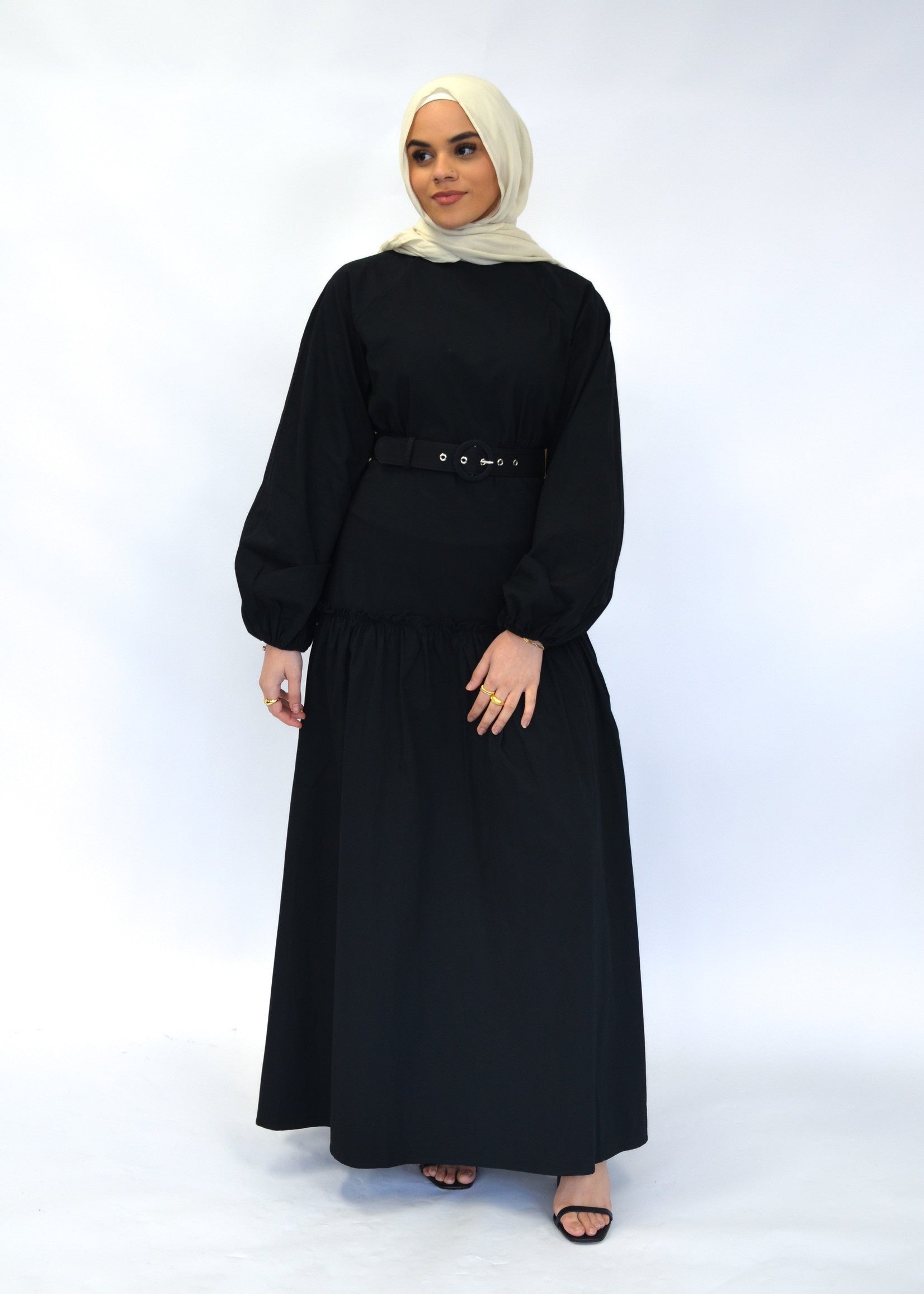 Solid Flounce Dress - Black - Nasiba