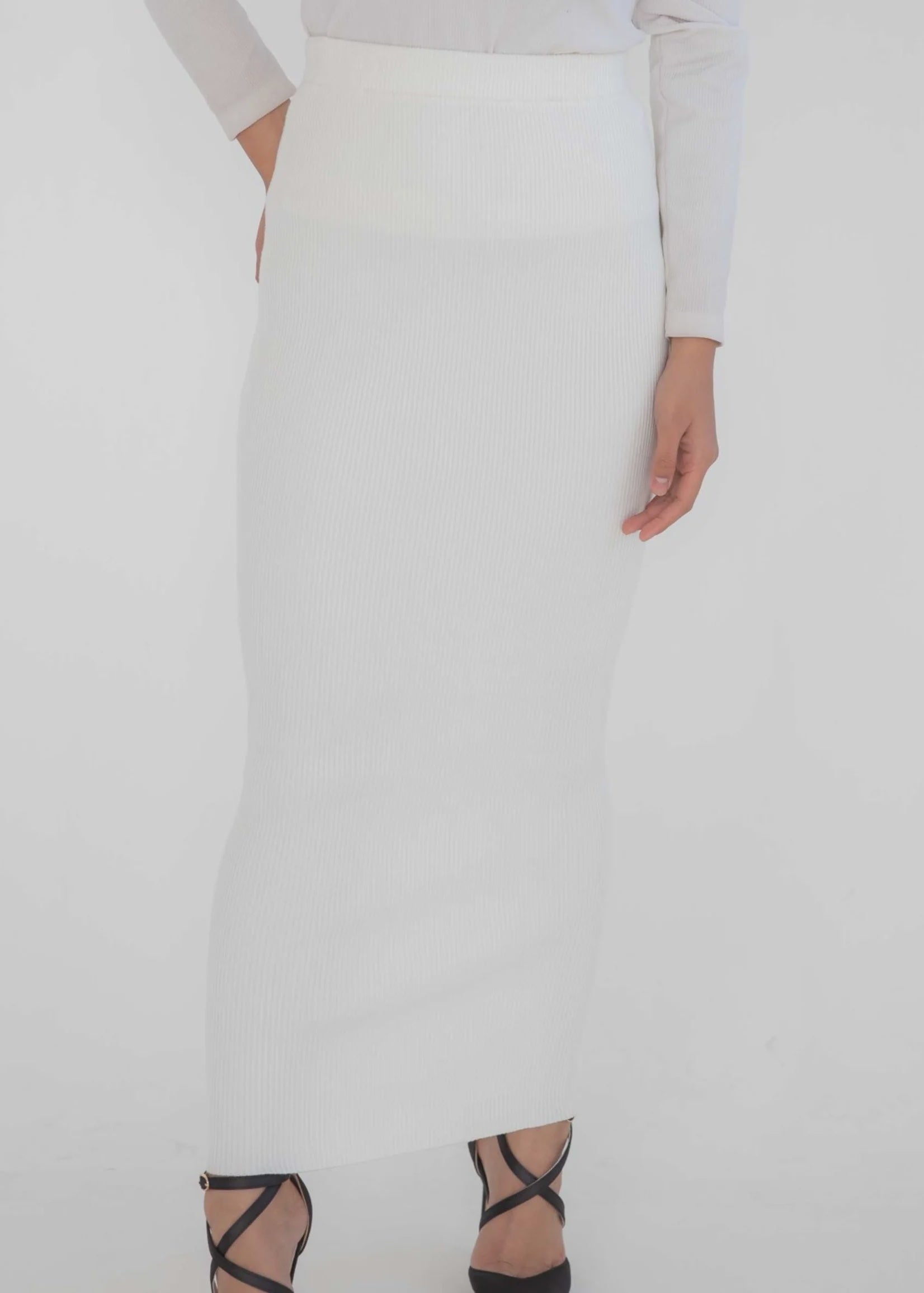 Ribbed Skirt - Ivory - Nasiba
