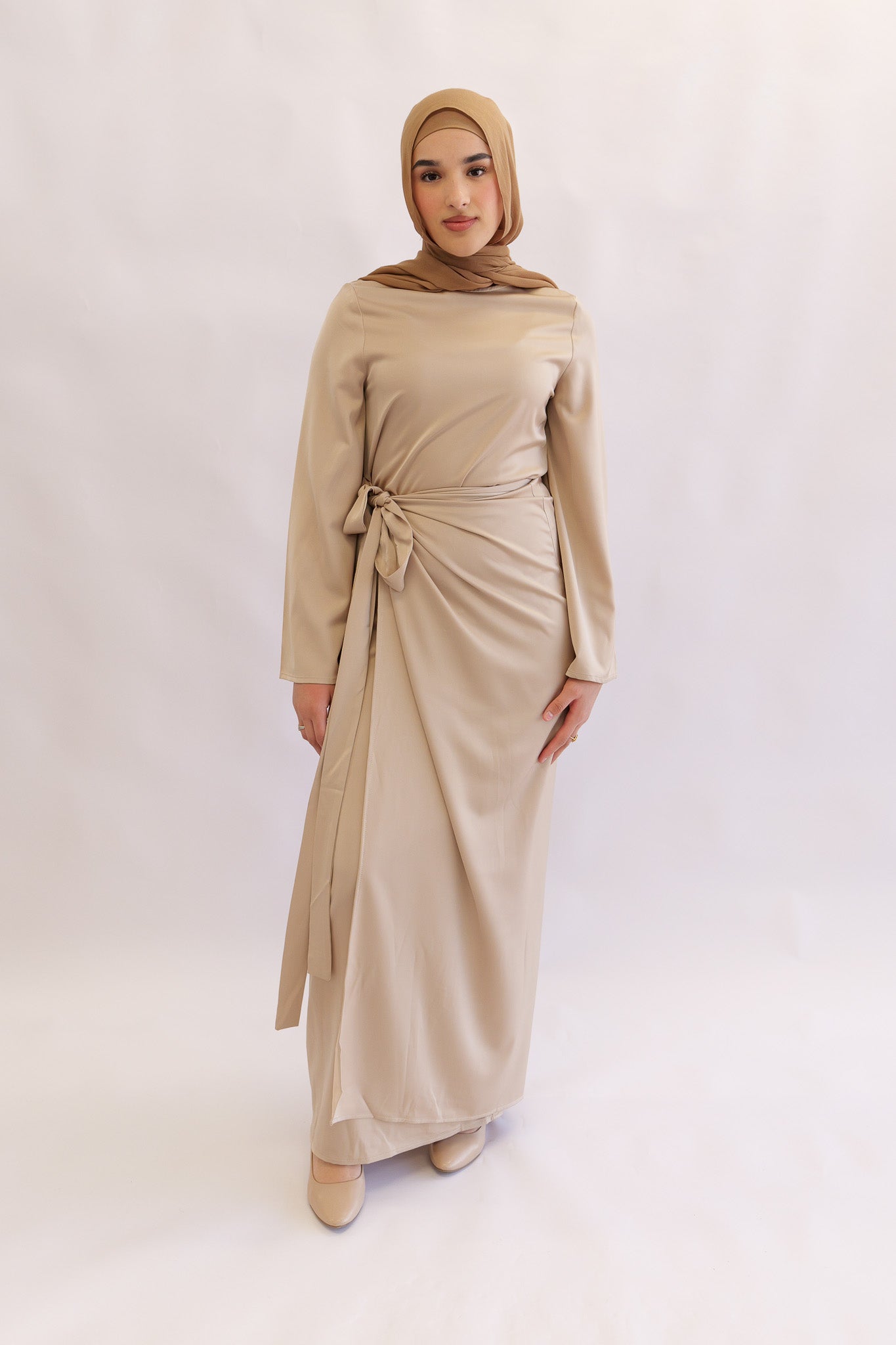 Anna Wrap Dress - Beige - Nasiba