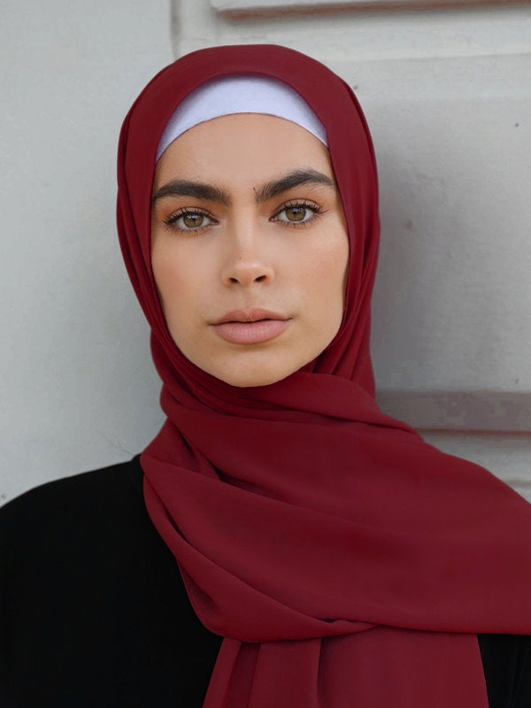 Premium Chiffon Hijab - Red Wine - Nasiba